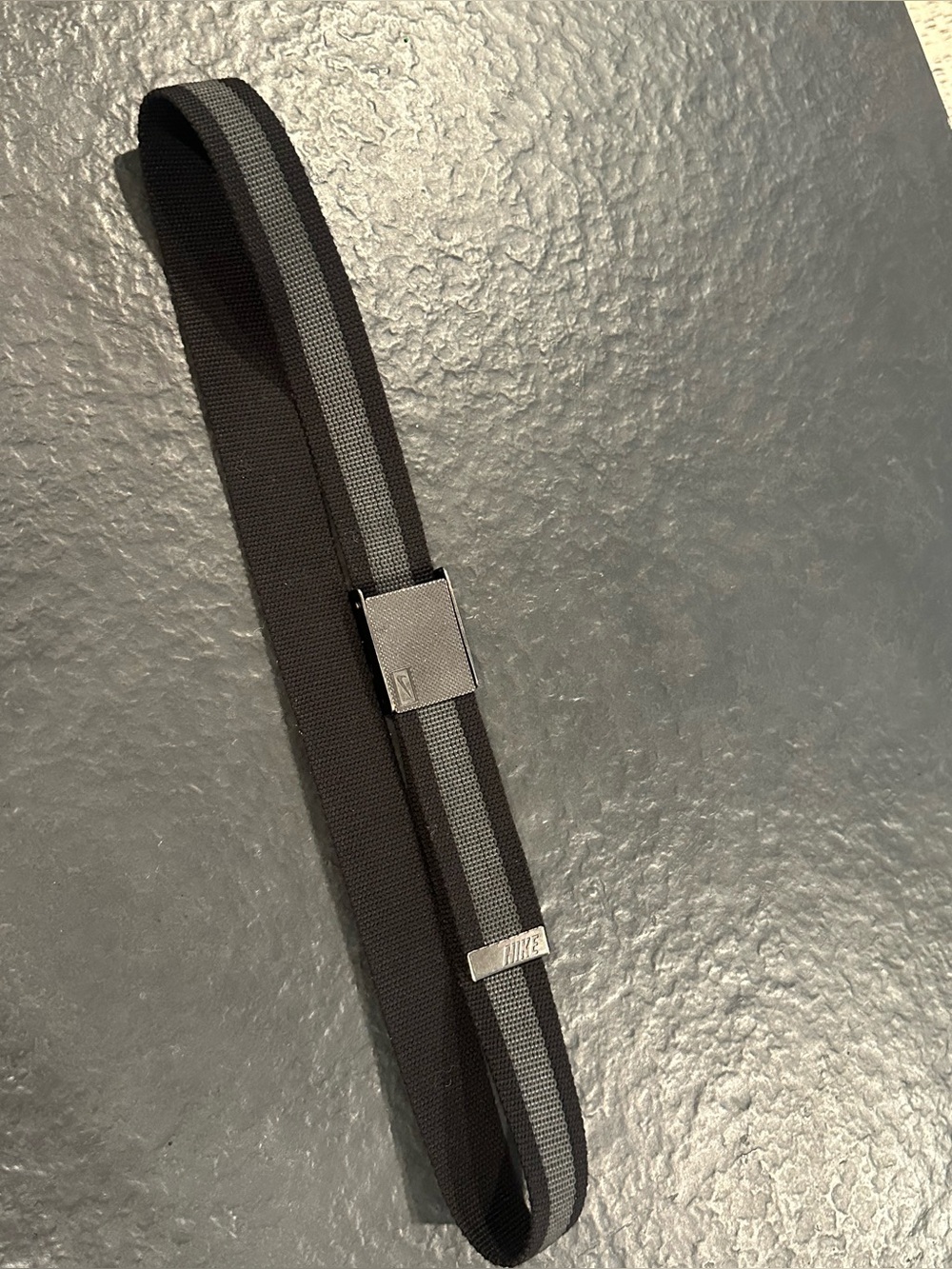Nike Black Belt with Gray Stripe and Metal Buckle